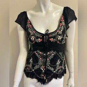 New with tag. Free People Cherry Bomb Embroidered Top Black Size Small